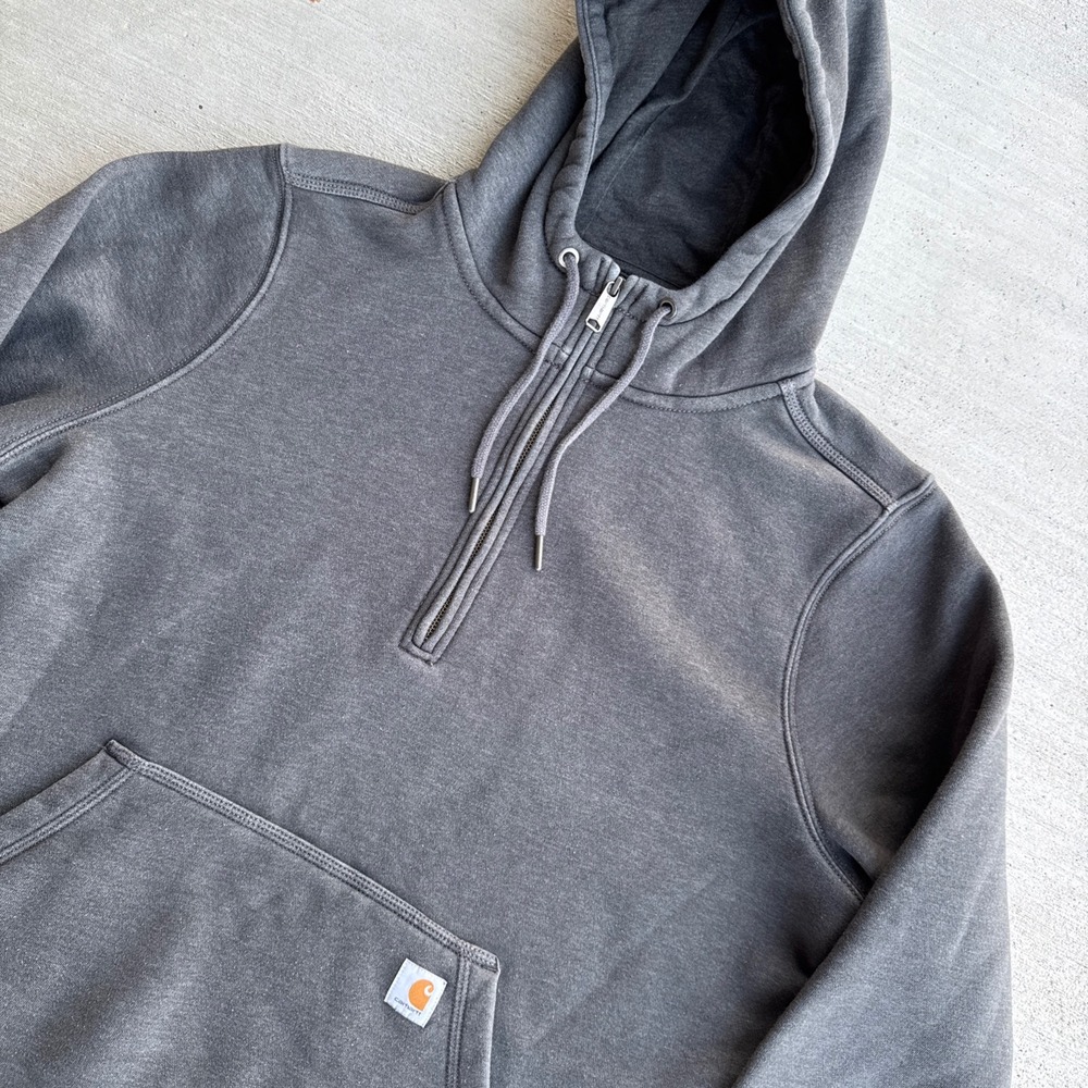 Carhartt Hoodie Mens XL Gray Relaxed Fit Quarter Zip Fleece Pullover Sweatshirt